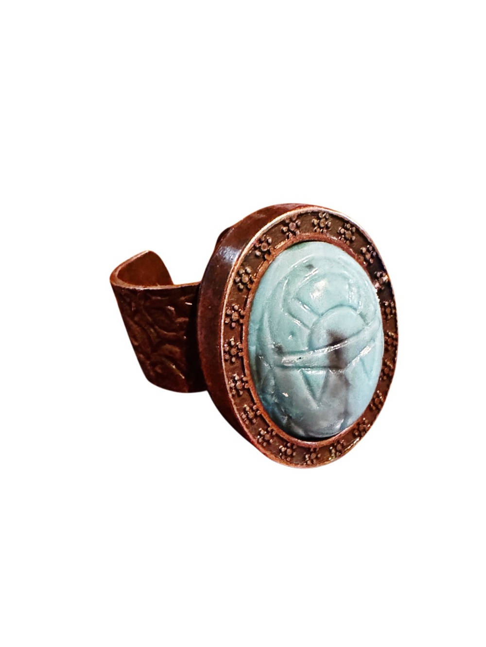 Vintage Egyptian Scarab Ring • Turquoise Beetle Cabochon